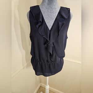 Banana Republic Navy Ruffle Blouse